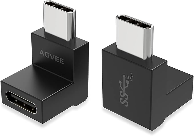 AGVEE 4 Pack Front Angle 90 Degree USB-C Male to USB-C Right Angled Female Adapter (Type-C 3.2 Gen 2) Converter Video Type-C 10G Data Extension Coupler Converter Connector, Black