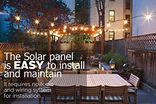 Solar String Lights Waterproof LED Indoor/Outdoor Hanging Umbrella Lights with 30 Bulbs - 50 Ft Patio Light for Deckyard Tents Market Cafe Gazebo Porch Party Decor