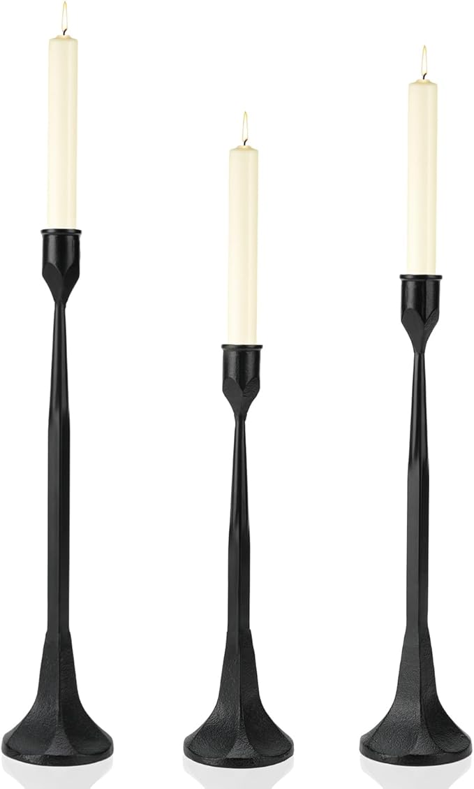 Black Taper Candle Holder 3-Pack - Iron Taper Candle Stick Holders for Table Decor, Wedding, Party - Fits 3/4 Inch Candles
