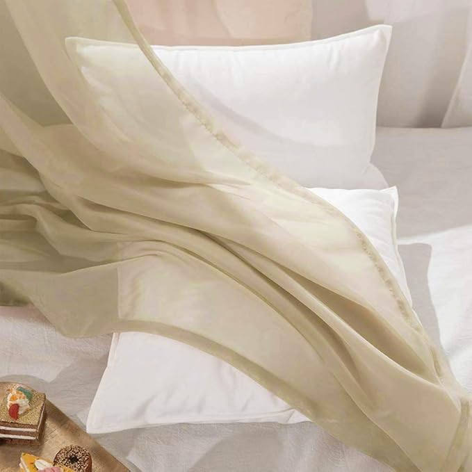 MIULEE Window Scarf for Party Voile Curtain Scarf Sheer Window Valance Draping Fabric for Wedding Arch Ceremony Canopy Bed, Swag Curtain Window Treatment One Panel, 54 x 144 Inches Long, Beige