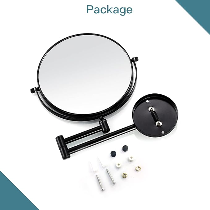 gotonovo Wall Mounted Magnifying Mirror Pivoting Arm Double Sided Swivel Makeup Vanity Black Telescoping Handheld Mirror 8 Inch Magnification Round Base