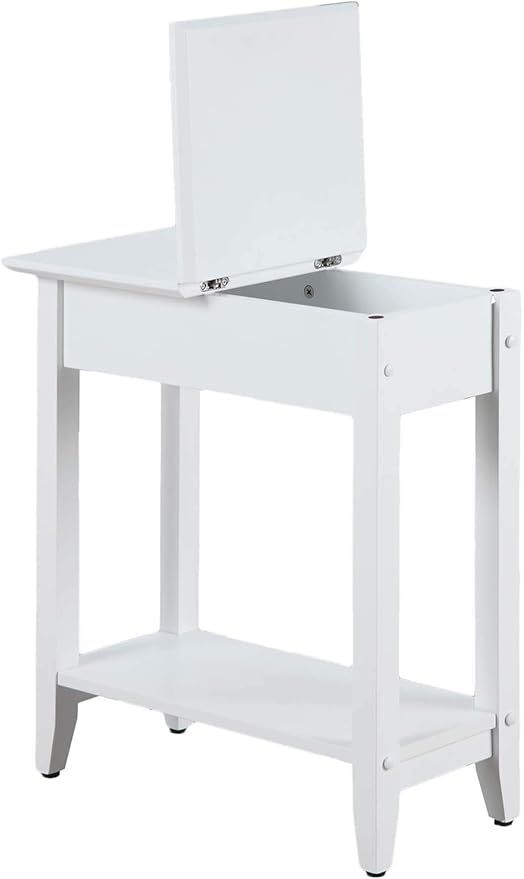 Convenience Concepts American Heritage Flip Top End Table 23.25" - Classic Narrow Chairside Accent with Hidden Storage & Lower Shelf for Traditional, Modern Living Room, White