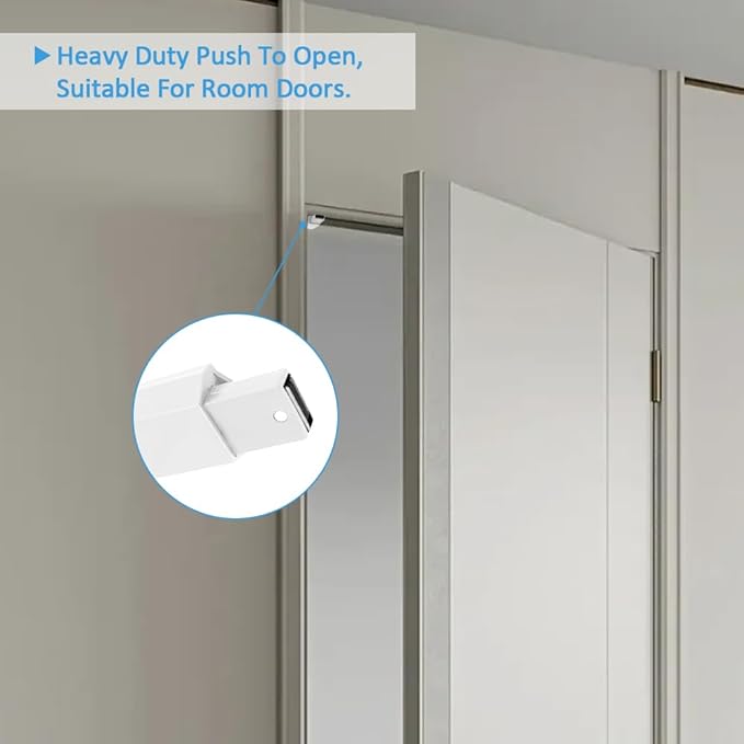 Heavy Duty Push to Open Door Latch, 2 Pack White Magnetic Push Latches, Hidden Push Touch Latch Hardware for Push to Open Cabinet, Magnetic Door Catch for Cabinet Drawer Wardrobe Kitchen Door