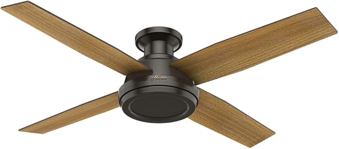 Hunter Fan Company 59249 Dempsey 52 inch Ceiling Fan with Light and Remote, Low Profile Indoor, Noble Bronze Finish