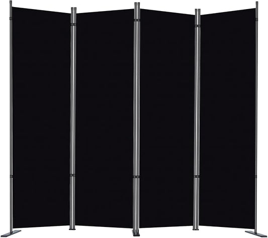 RANTILA 4 Panel Room Divider, 6 FT Folding Privacy Screen with Wide Feet, Freestanding Partition for Room Separation, Portable Room Divider Panel, 89" W x 71" H, Black