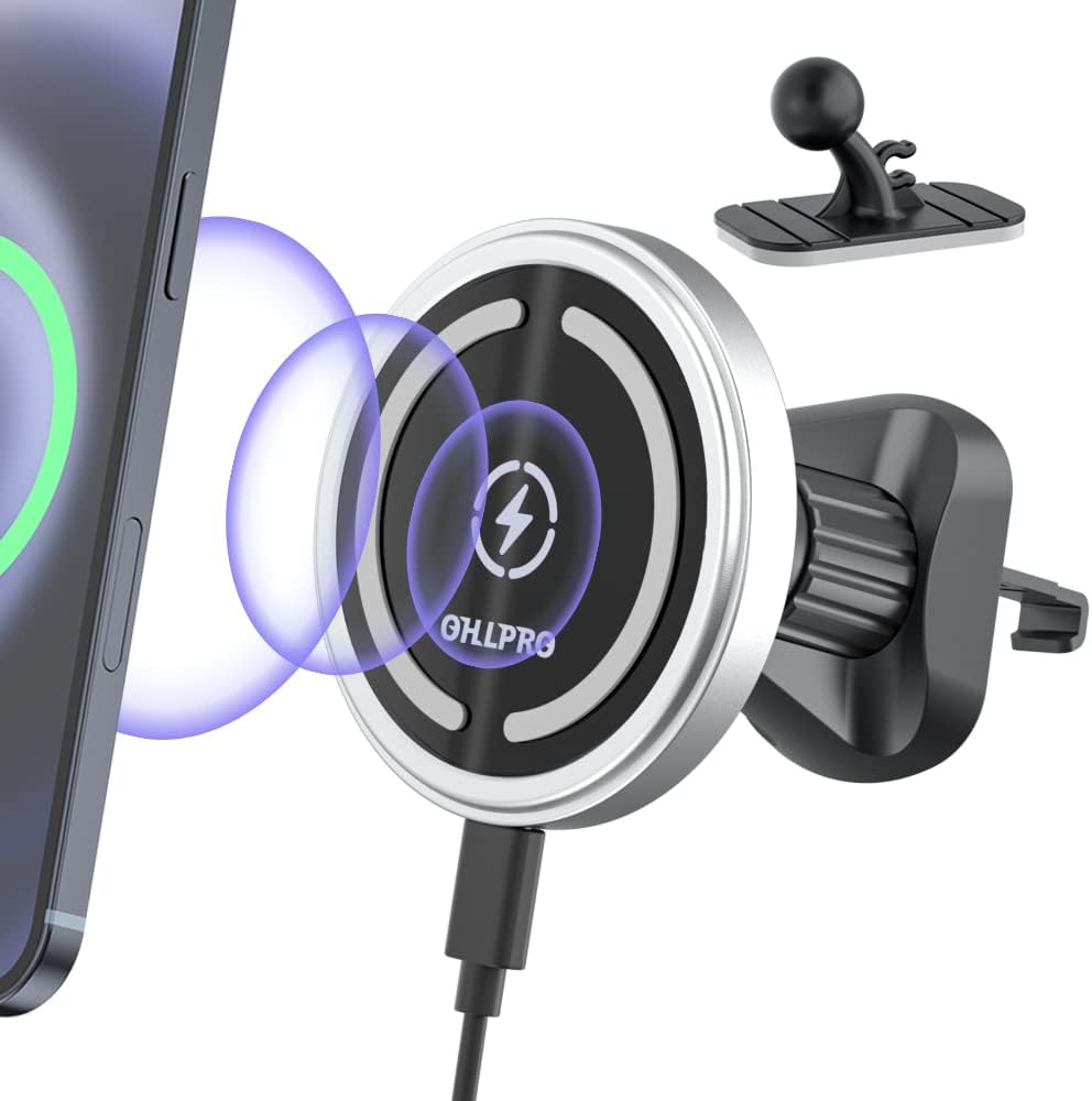 Magnetic Wireless Car Charger Compatible with MagSafe - 360° Adjustable Air Vent Mount for iPhone 12/13