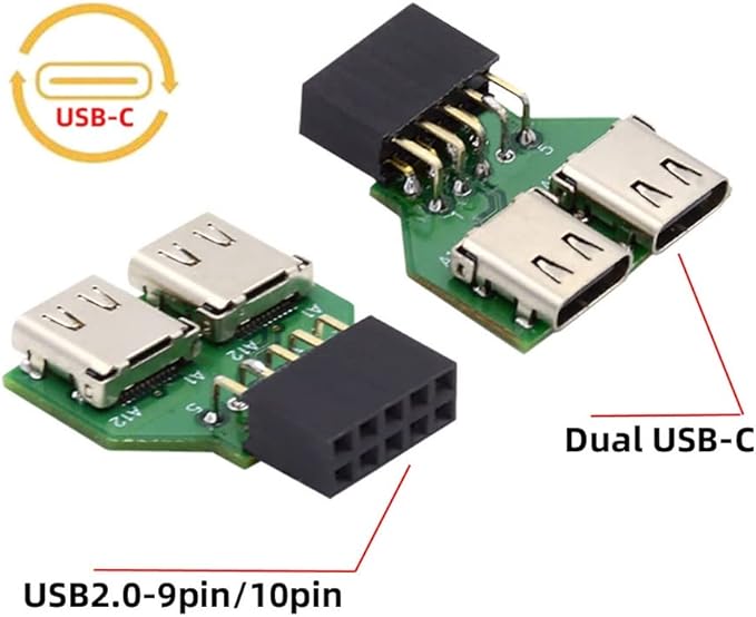 CY Adapter Dual Ports USB 3.1 Type C USB-C Female to USB 2.0 Motherboard 9pin 10pin Header Adapter PCBA 480Mbps