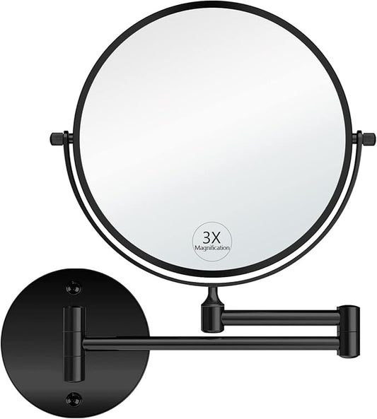 gotonovo Wall Mounted Magnifying Mirror Pivoting Arm Double Sided Swivel Makeup Vanity Black Telescoping Handheld Mirror 8 Inch Magnification Round Base