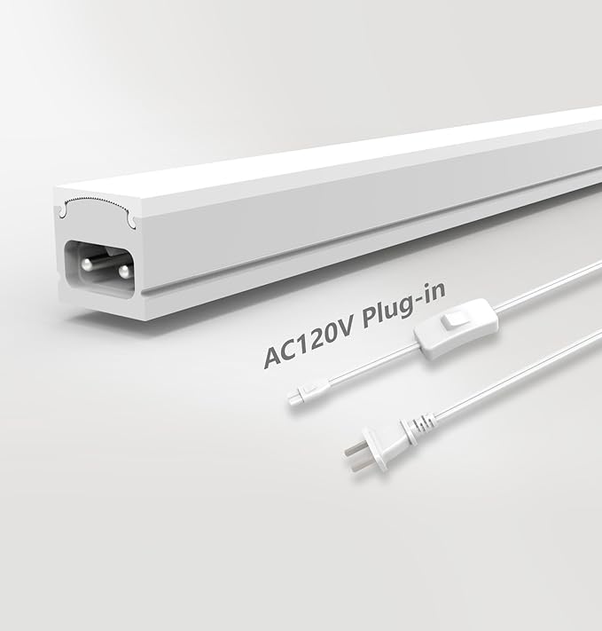 Under Cabinet Lighting Plug in, 24 Inch 1 Pc, Linkable AC120V 3CCT 3000K/4000K/5000K Ultra Slim, LED Under Cabinet Lights for Counter Light, Kitchen, Shelf, Sink, Workshop, Desk, White