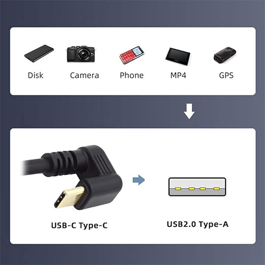 NFHK USB2.0 Type-A to Type C USB-C Male to Male Power Data Cable 5Gbps USB-C Opposite U Shape Back Angled