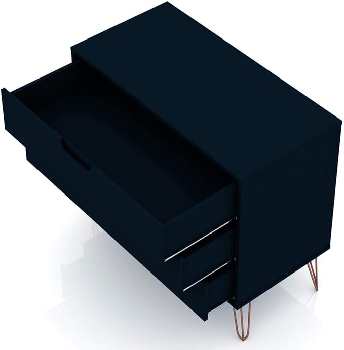 Manhattan Comfort Rockefeller 3 Drawer Dresser for Bedroom Storage, Closet, Living Room, Entryway, TV Stand for Screens up to 32 Inches, Anti-Tip Kit Included, Set of 1, Midnight Blue