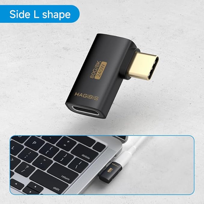 Hagibis 240W 80Gbps 8K@60Hz USB C Adapter, USB-C Male to Female Adapter, USB4 Connecter for Thunderbolt 5/4/3, Laptop, Switch, Dock, Mac, Tablet, iPhone 16 15 Pro Max (TGM11)