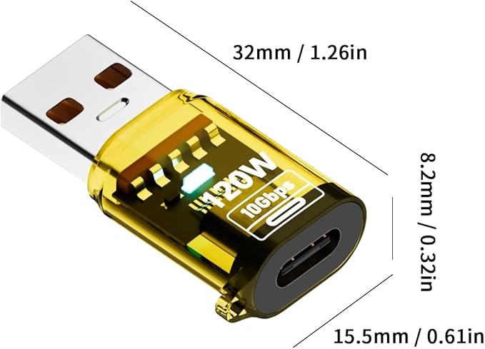 Poyiccot USB C Female to USB Male Adapter 120W, 2-Pack 10Gbps USB 3.2 Type C to Type A Charger OTG Converter Compatible for iPhone 11 12 13 14 15 Pro Max, Galaxy Note 10 S20 Plus 20, Earphone,Yellow