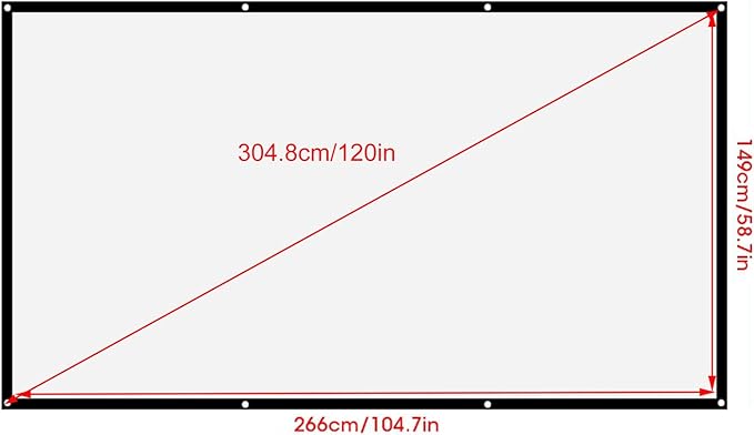 16:9 Projection Screen, Non Crease White Projector Screen, 16:9 Thicken Portable Non Crease Soft White Polyester Projector Curtain Projection Screen (120 Inch)