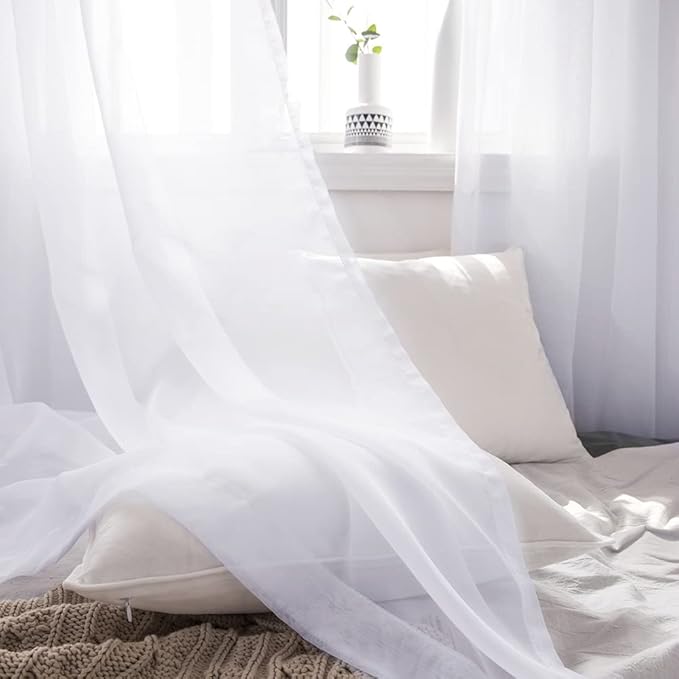 MIULEE Luxury Sheer Voile Elegant Window Scarf Topper - Long Valance Solid Treatment Swags Drapes for Ceremony, Wedding, Canopy Bed - 54" x 216" White 1 Piece
