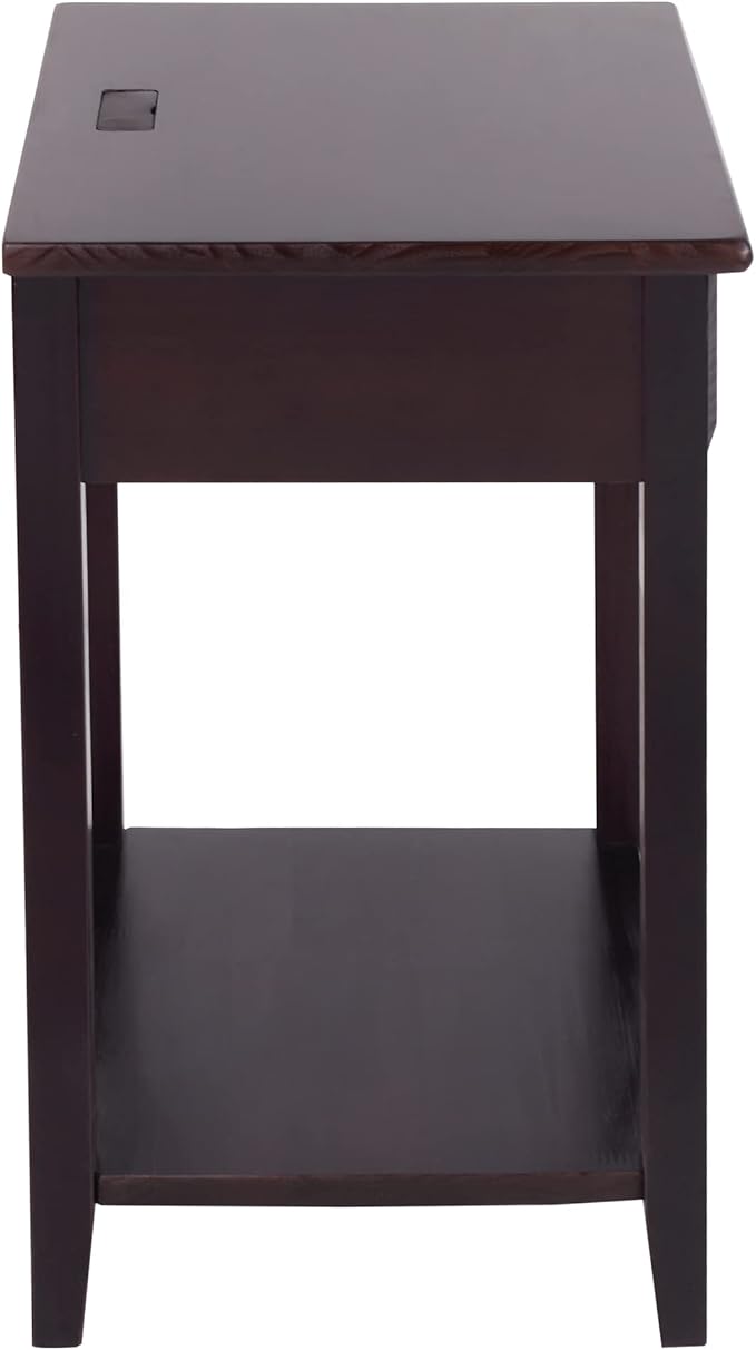 Casual Home Owl Night Stand with USB Port Charging Station and Drawer, 17.5"W x 14.25"D x 24.5"H, Espresso