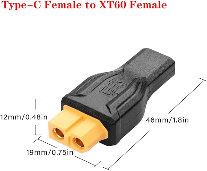 2-Piece Set XT60 Female to USB-C Female Adapter/Type-C to XT60 Connector Cable Compatible with Laptops, Tablets, Power Banks, and Outdoor Power Supplies