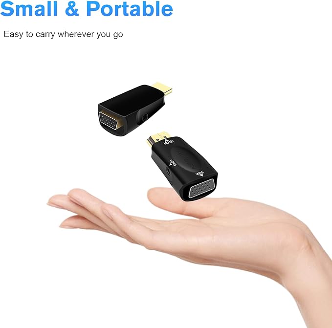 HDMI to VGA Adapter, 1080p HDMI Male to VGA Female Adapter with 3.5mm Audio Jack Cable Compatible with Monitor, Laptop,Computer, Projector, HDTV, Chromebook and More (Black)
