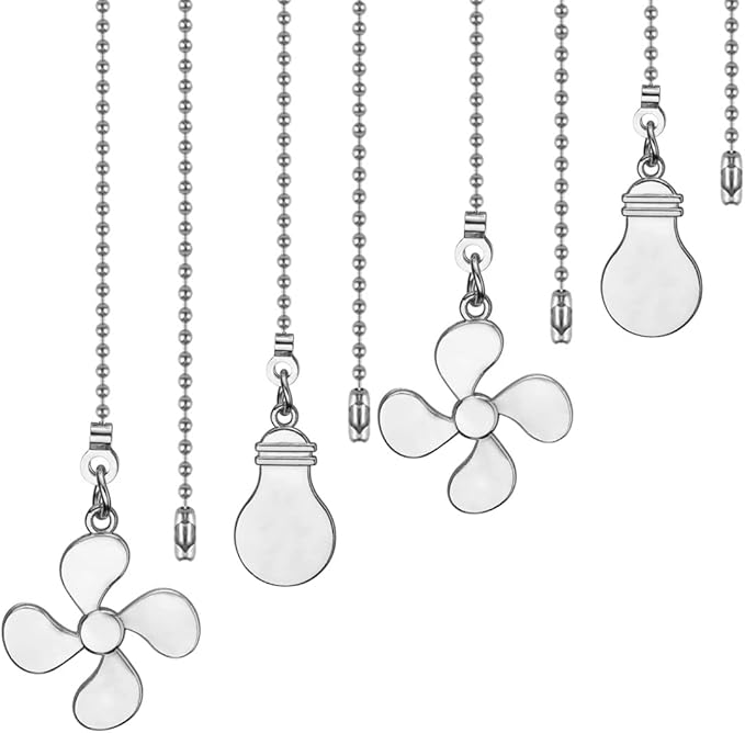 Ceiling Fan Pull Chain Set, 12 Inch Nickel, 4 Pieces Fan and Light Design Extension, for Ceiling Fan and Lighting