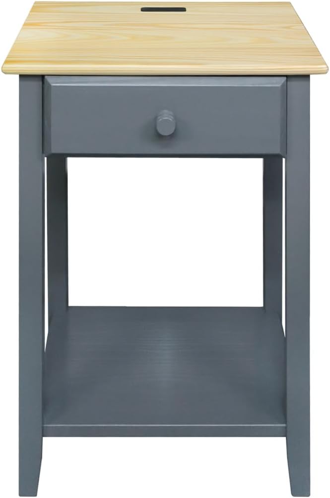 Casual Home Owl Night Stand with USB Port Charging Station and Drawer, 17.5" W x 14.25" D x 24.5" H, Natural Gray