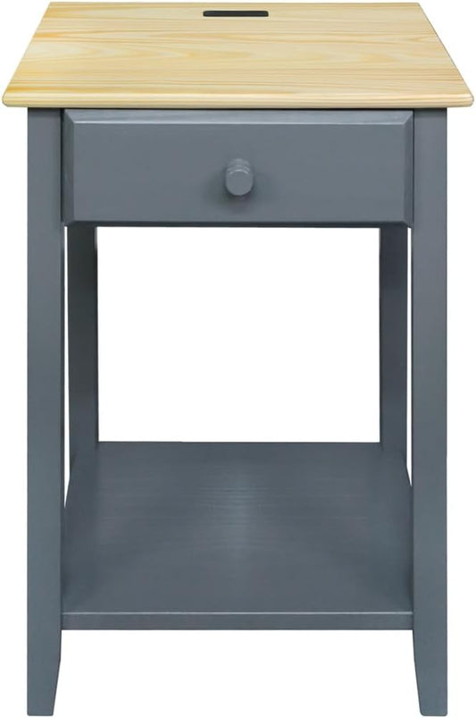 Casual Home Owl Night Stand with USB Port Charging Station and Drawer, 17.5" W x 14.25" D x 24.5" H, Natural Gray
