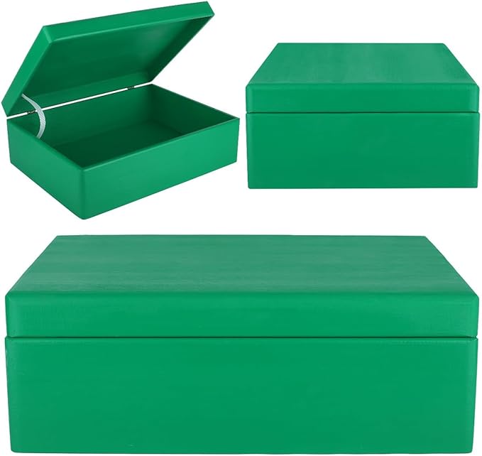 XL Green Wooden Box Storage with Hinged Lid | 15.8 x 11.8 x 5.5 inches (+-0.5) | Gift Box for Tool Dog Shoes Clothes Kitchen Storage Document | Wood Keepsake Chest