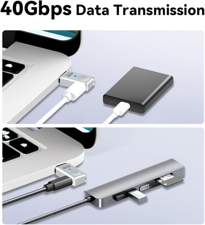 Magnetic USB C Adapter 240W 2 Pack, Side Port 24Pin USB Type C Magnetic Connector Straight with USB4 40Gbps 8K 60Hz for Steam Deck, Thunderbolt 3/4, MacBook Pro/Air and More Type C Devices
