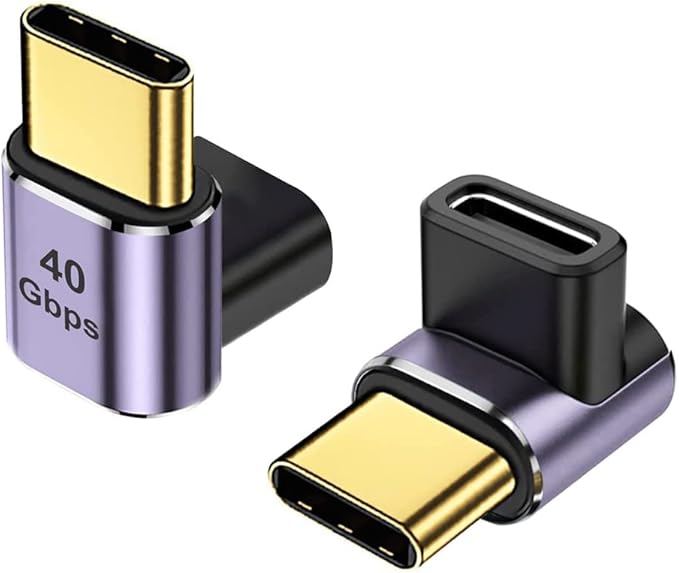 90 Degree USB-C Angled Adapter - 2 Pack, 40Gbps, 8K @ 60Hz, USB 3.1, Right Angle Extension for Laptop, Tablet, VR, Camera, Smartphone
