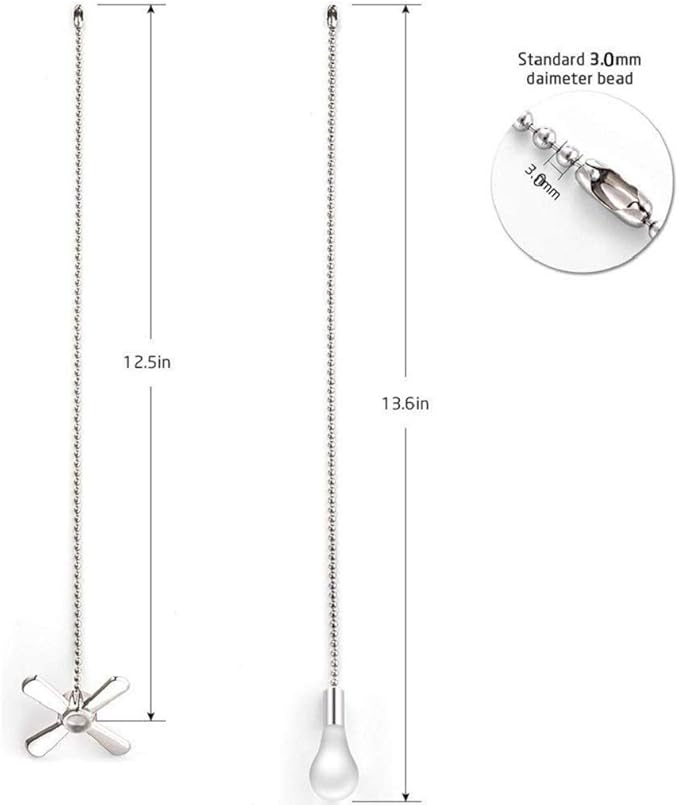 Ceiling Fan Chain Set - 2 Pcs Fan Pull Chains with 13.6 Inch Cord for Switch and Light