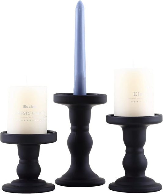 GMWD 3 Pcs Black Glass Candle Holder Set Clear, Candlesticks Holders Pillar Taper Candles Tealight Stand for Wedding Centerpieces Home Decorations Dining Table