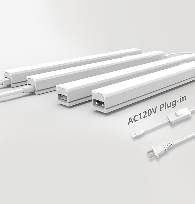 Under Cabinet Lighting Plug in, 32 Inch 4 Pcs, Linkable AC120V 3CCT 3000K/4000K/5000K Ultra Slim, LED Under Cabinet Lights for Counter Light, Kitchen, Shelf, Sink, Workshop, Desk, White