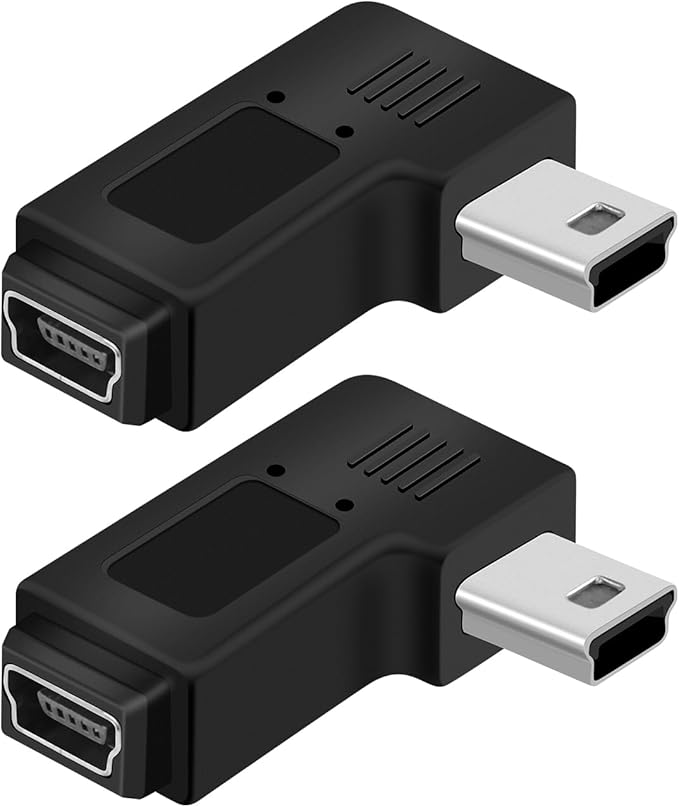 RIIEYOCA Mini USB 5 PIN Adapter,90 Degree Right and Right Angled Mini USB Male to Female Connector,Supports Charging and Data Transfer for Mobile Phones,Cameras,Laptops etc.(2Pack)