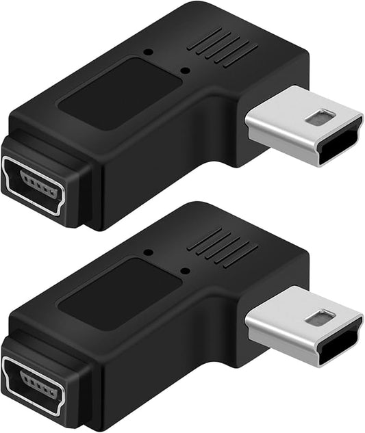 RIIEYOCA Mini USB 5 PIN Adapter,90 Degree Right and Right Angled Mini USB Male to Female Connector,Supports Charging and Data Transfer for Mobile Phones,Cameras,Laptops etc.(2Pack)