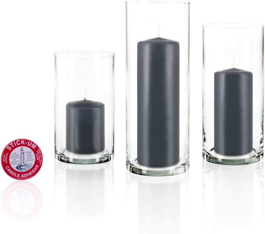 yummi Set of 12 Slim Pillars and Cylinder Vases - Gray