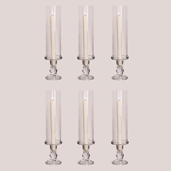 Hurricane Candle Holder Glass Taper Hurricane Clear Tall Candlestick Candles Holders Table Centerpiece Wedding Party Dining Event Home Decor (6)