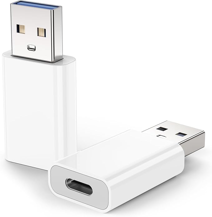MOSWAG USB to USB C Adapter 2 Pack, USB C to USB Adapter, USB to C Adapter Compatible for iPhone 17/16/15 Mini Pro Max, Apple MagSafe Watch 11/10/9/8, Galaxy S20-25, iPad Air Mini 6/7, CarPlay