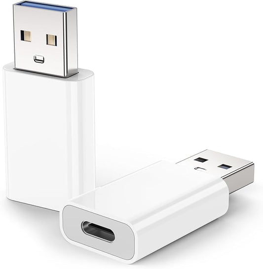 MOSWAG USB to USB C Adapter 2 Pack, USB C to USB Adapter, USB to C Adapter Compatible for iPhone 17/16/15 Mini Pro Max, Apple MagSafe Watch 11/10/9/8, Galaxy S20-25, iPad Air Mini 6/7, CarPlay