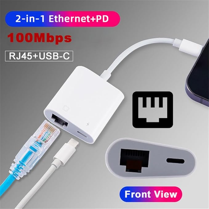 NFHK Type C USB-C to 100Mbps Networking RJ45 with PD Power Charge Adapter Compatible with Laptop Tablet Phone
