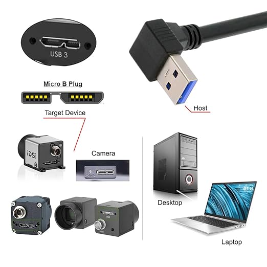 NFHK Down Angled 90 Degree USB 3.0 A Male to Micro-B 3.0 Plug Down Angled Locking Screw Panel Cable 25cm
