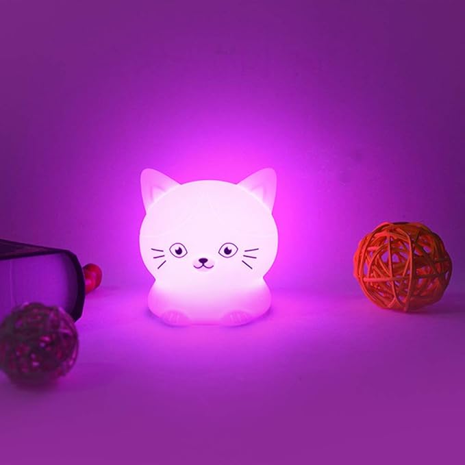 Cat Night Light, Rechargeable LED Bedside Lamp for Children, 9 Changeable Colors Silicone Nursery Lamp for Breastfeeding, Eyes Caring, Tap Adjustable Brightness & Color, Remote Control