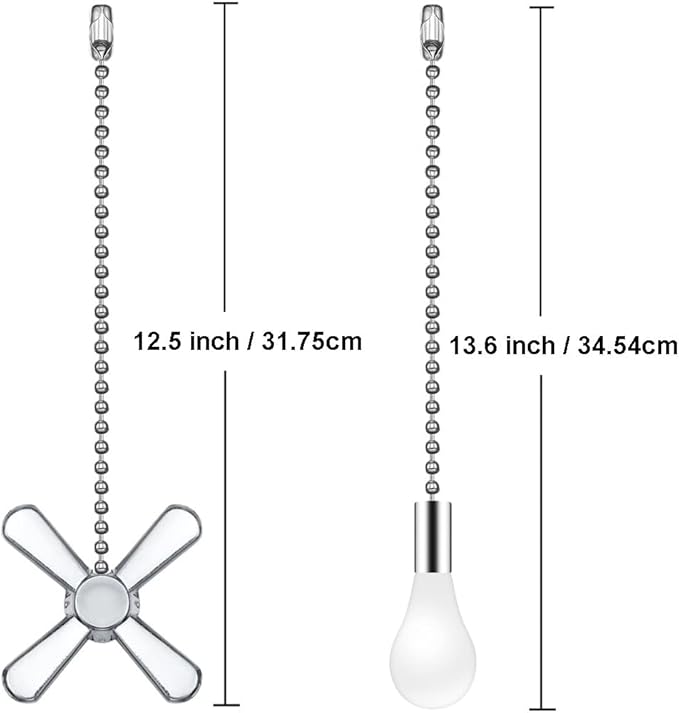 Vinaco Silver Ceiling Fan Pull Chain Set, Decorative Fan Pull Chain Extension with Pendant, 13.6 Inches Pull-Chains for Fans and Light with 3MM Ball Bead Chains, 2 Pack Fan Light Pull-Chain Extension