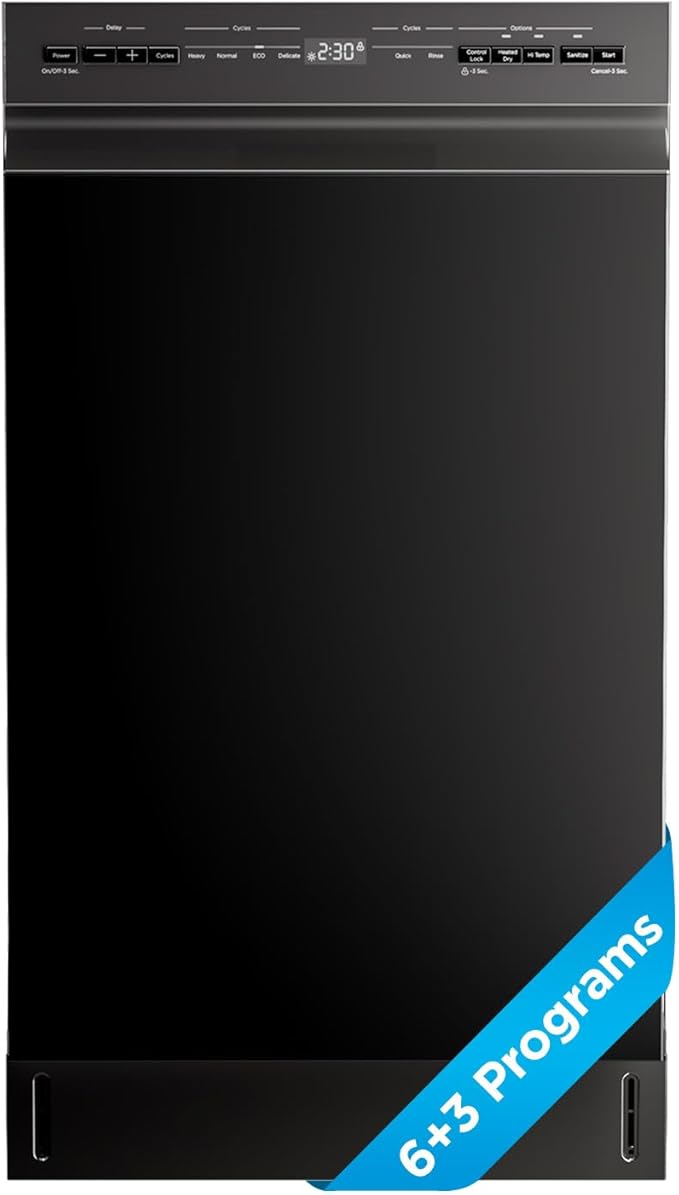 Midea MDF18A1ABB Built-in Dishwasher with 8 Place Settings, 6 Washing Programs, Stainless Steel Tub, Heated Dry, Energy Star, Black