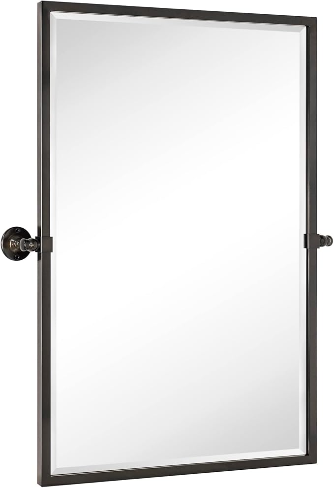 TEHOME Oil Rubebd Bronze Metal Framed Pivot Rectangle Bathroom Mirror Tilting Beveled Vanity Mirrors for Wall, Overall 27.9 x 36 inches (Mirrror 24 x 36 inches)