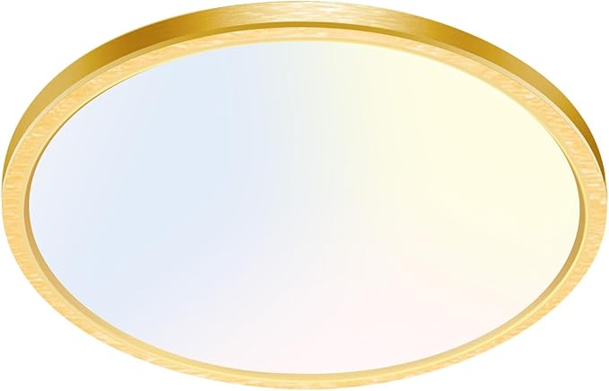 hepside 1PACK Flush Mount LED Ceiling Light Fixture Golden, 12Inch 28W, Dimmable 3000K-4500K-6000K 3 Color Selectable Ceiling Lamp 3200LM Low Profile Ceiling Light for Kitchen Bedroom Hallway