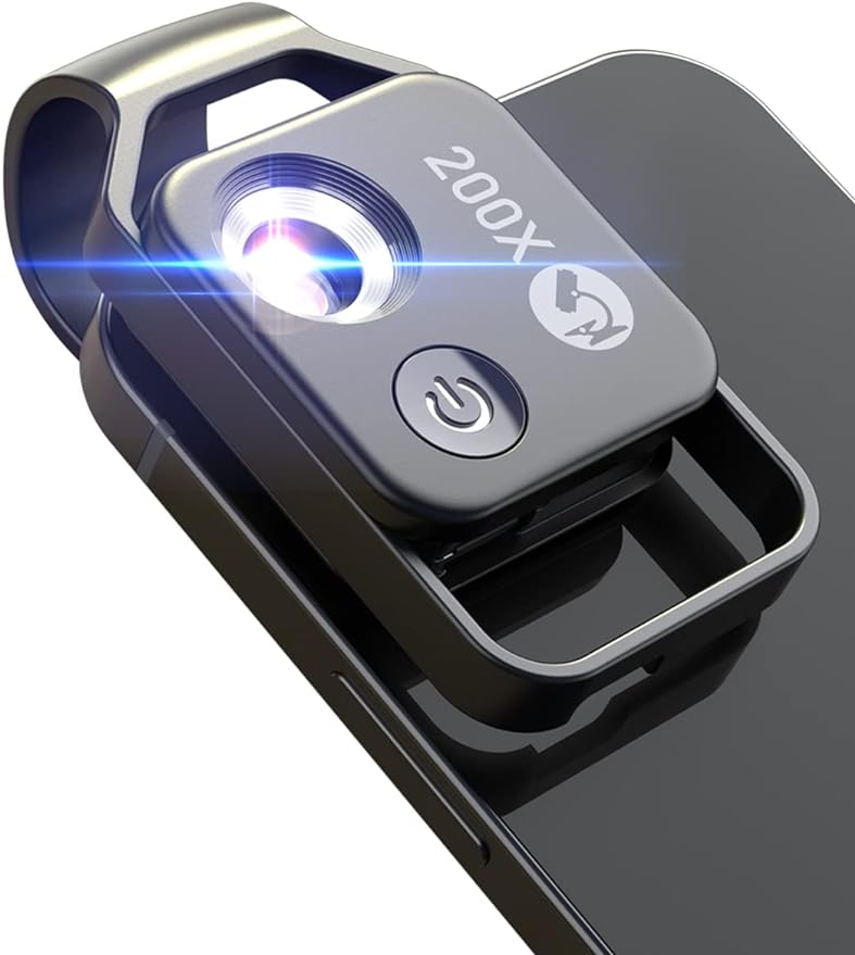 Phone Microscope with CPL Lens/LED Light, Nano Zoom 200X Pocket Microscope Camera Attachment with Universal Clip for Most iPhone/Andriod Phone - The Best Gift to Enjoy Microworld for Kids and Adults