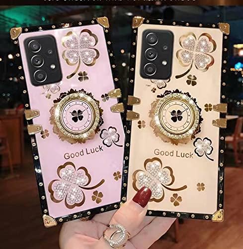 Samsung Galaxy S21 Ultra Bling Case, Gold Fashion Square Bling Diamond Glitter Soft Trunk Cover with Ring Holder