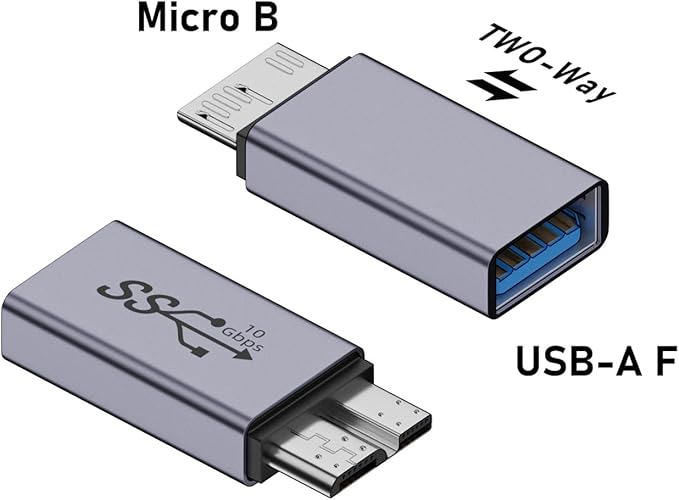 10Gbps Micro B Male to USB-A Female Adaptr, USB 3.0 Micro B Converter, Data Transfer up for Hard Drive Cable, External Hard SSD Drive, Tablet, Phone, Laptop