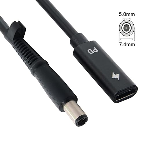 NFHK Type C USB-C Female Input to DC 7.4 * 5.0mm Power PD Charge Cable fit for Laptop 18-20V