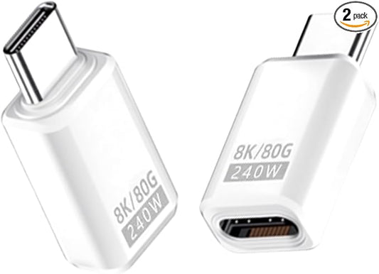 Danfetsoy 80Gbps USB C Extender Adapter, 240W USB Type C Extension Adapter, White Type C Male to Female Extender Thunderbolt 5 Connector 8K@60Hz Video for MacBook, Laptop, Tablet (2pack)