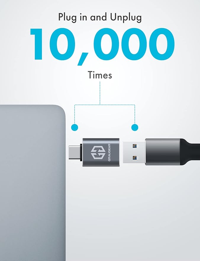 GRAUGEAR USB to USB-C Adapter Pack of 2, 10Gbps Data Transfer, USB-C Male to Type-A Female Adapter, Compatible with PC, Laptop, MacBook, iPhone, iPad, Apple Watch, USB Charger, Type C Devices